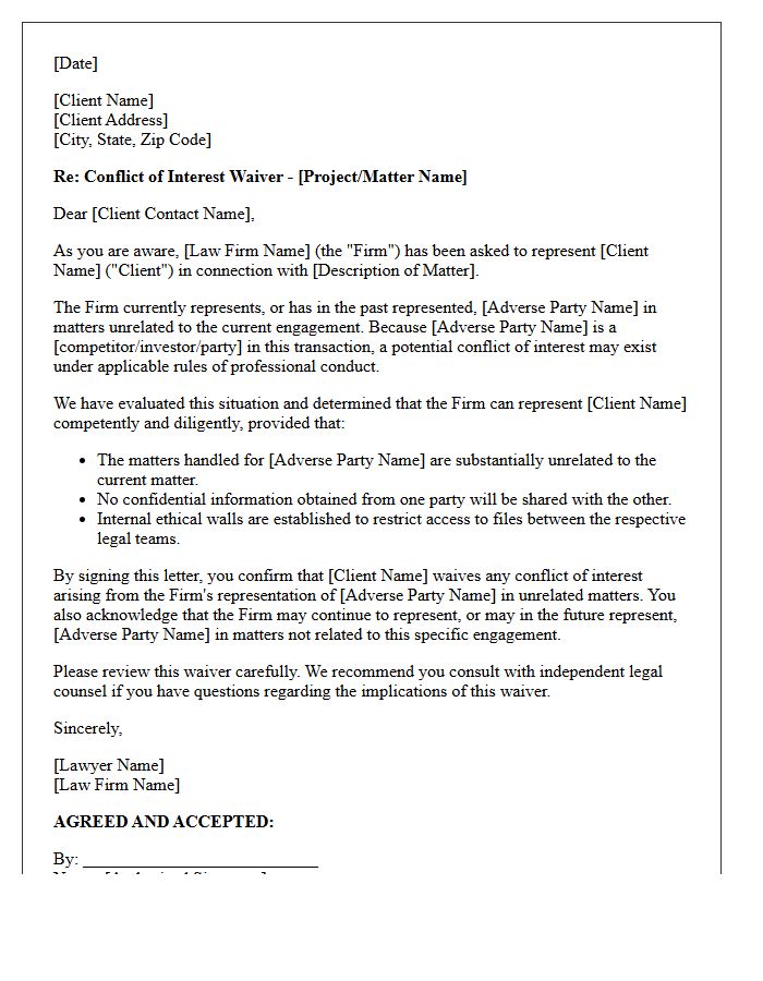 Emerging Company Prospective Business Conflict Waiver Letter