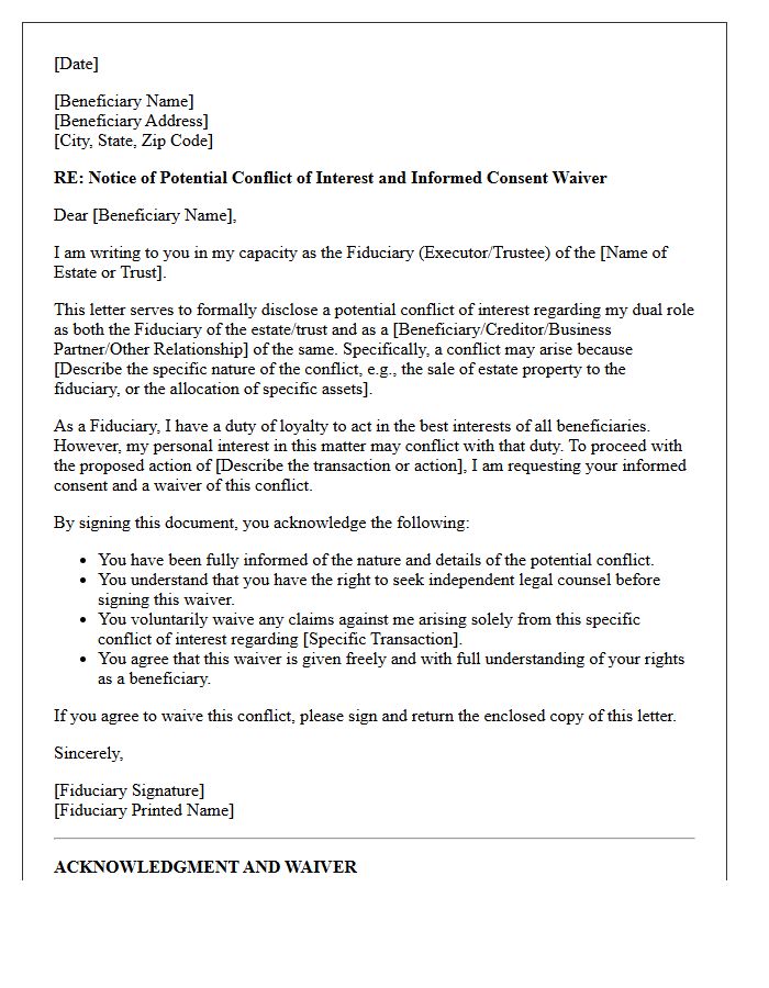 Informed Consent and Beneficiary Fiduciary Conflict Waiver Letter