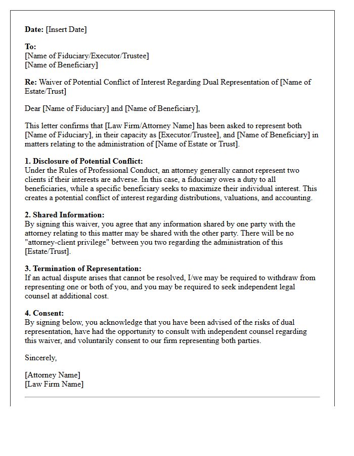 Dual Representation Beneficiary and Fiduciary Conflict Waiver Letter