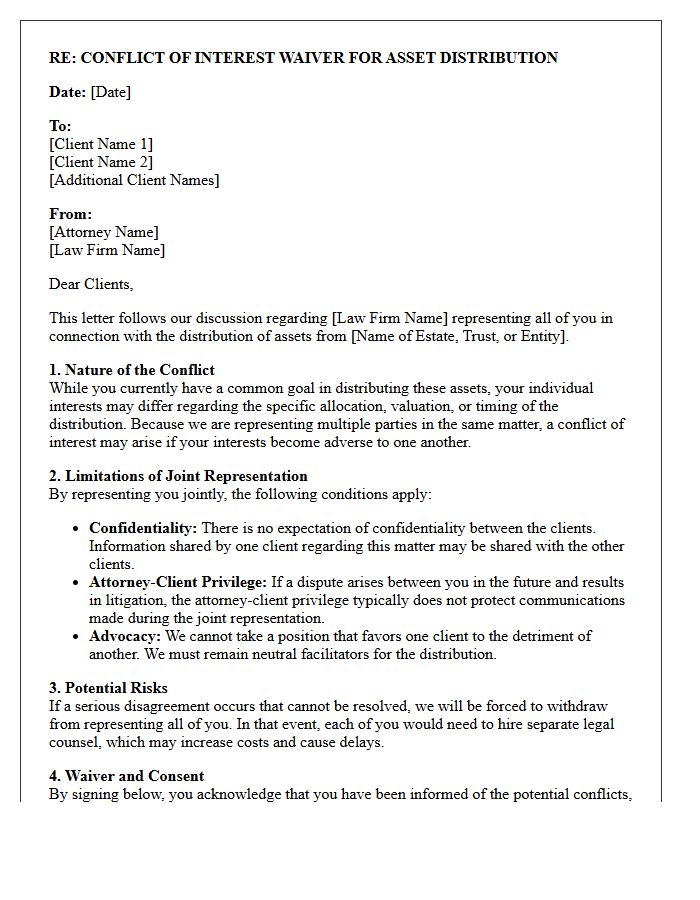 Law Firm Asset Distribution Conflict Waiver Letter