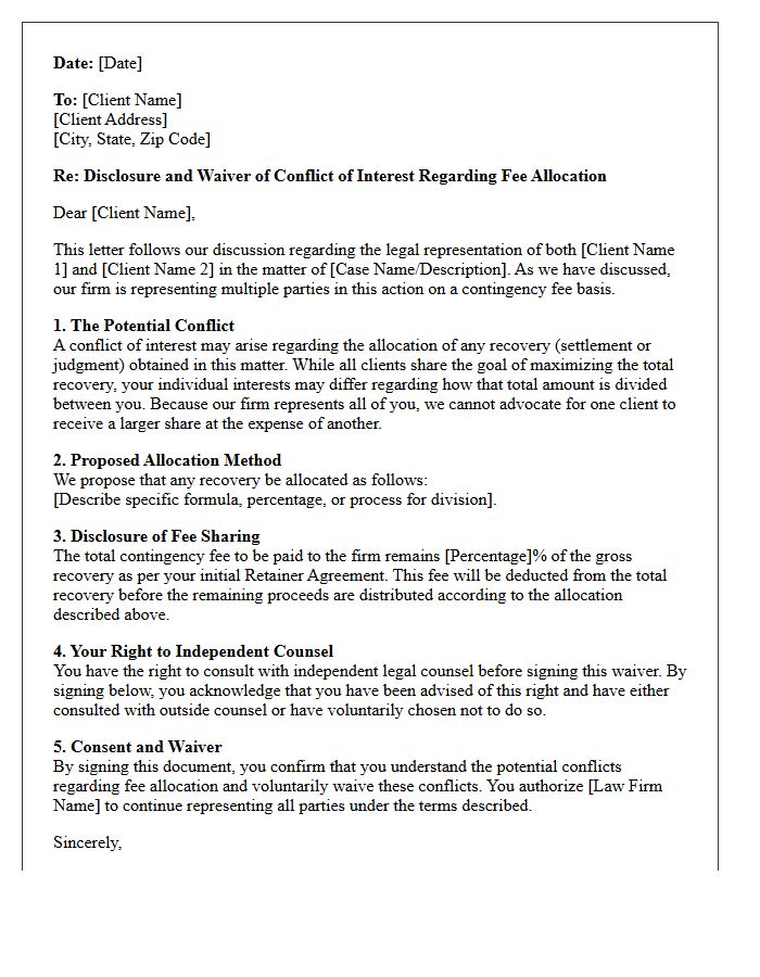 Contingency Fee Allocation Conflict Waiver Letter