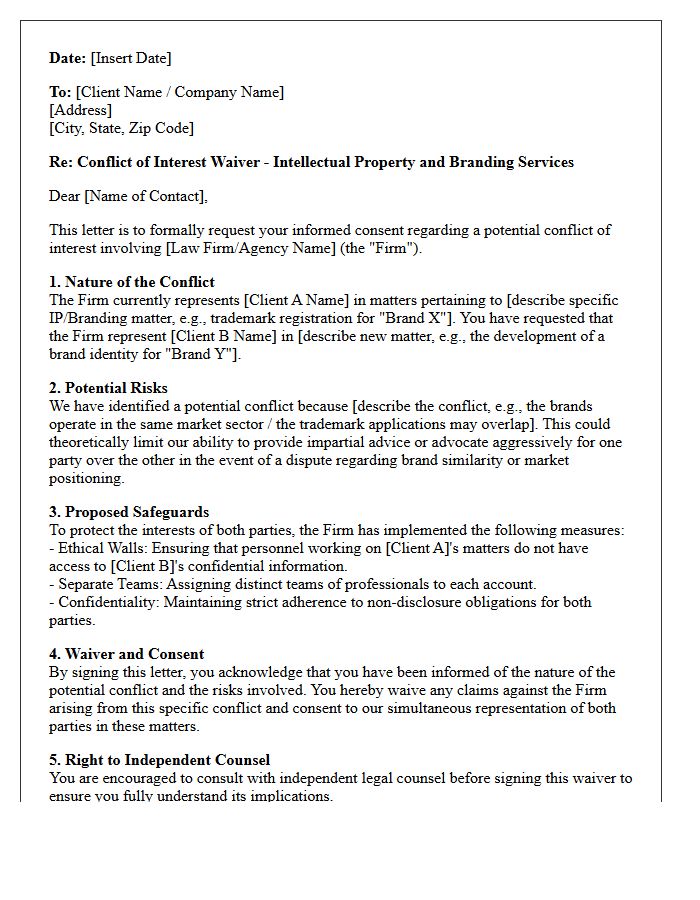 Intellectual Property and Branding Conflict Waiver Letter