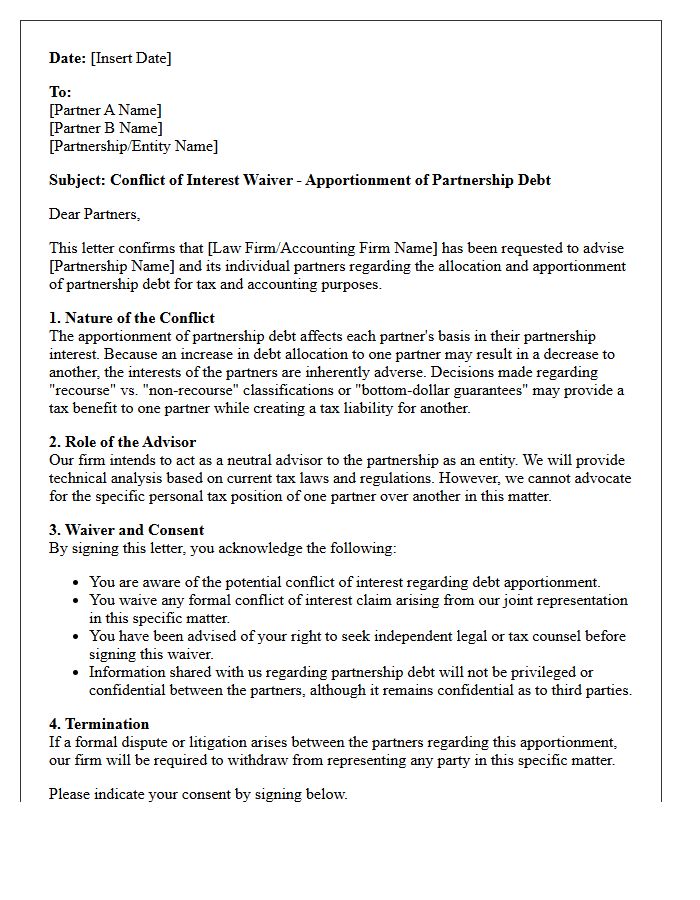 Partnership Debt Apportionment Conflict Waiver Letter