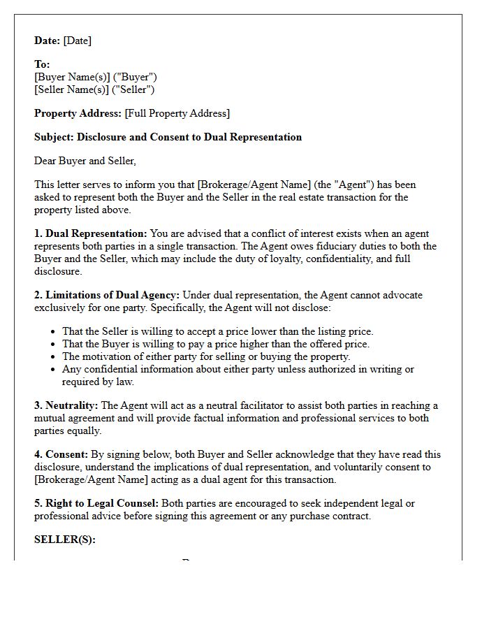 Standard Buyer And Seller Dual Representation Conflict Waiver Letter