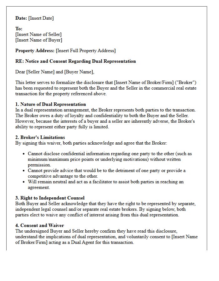 Commercial Real Estate Buyer And Seller Dual Representation Conflict Waiver Letter