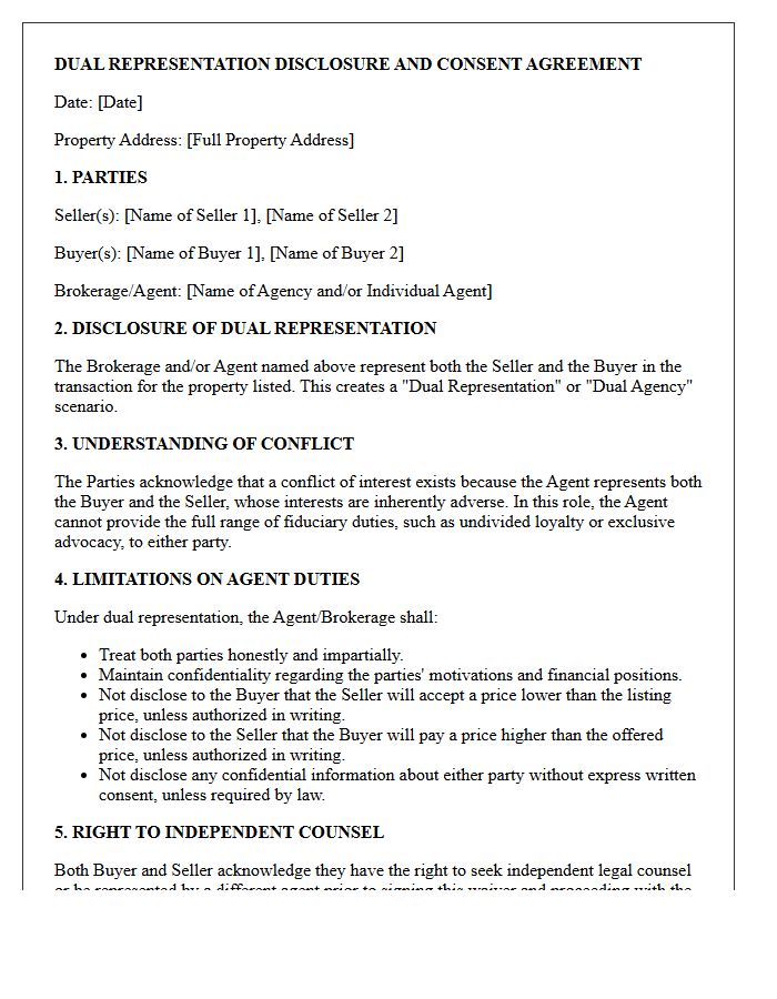 Residential Property Buyer And Seller Dual Representation Conflict Waiver Letter