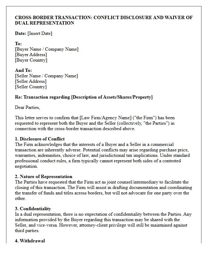 Cross Border Transaction Buyer And Seller Dual Representation Conflict Waiver Letter