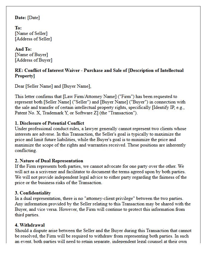 Intellectual Property Sale Buyer And Seller Dual Representation Conflict Waiver Letter