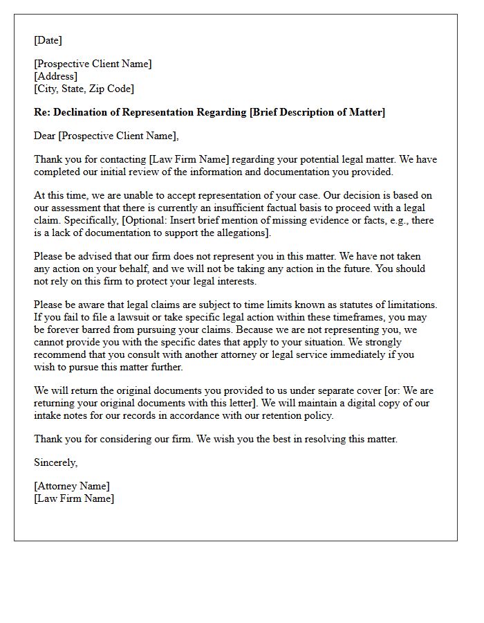 Insufficient Factual Basis Non-Engagement Letter