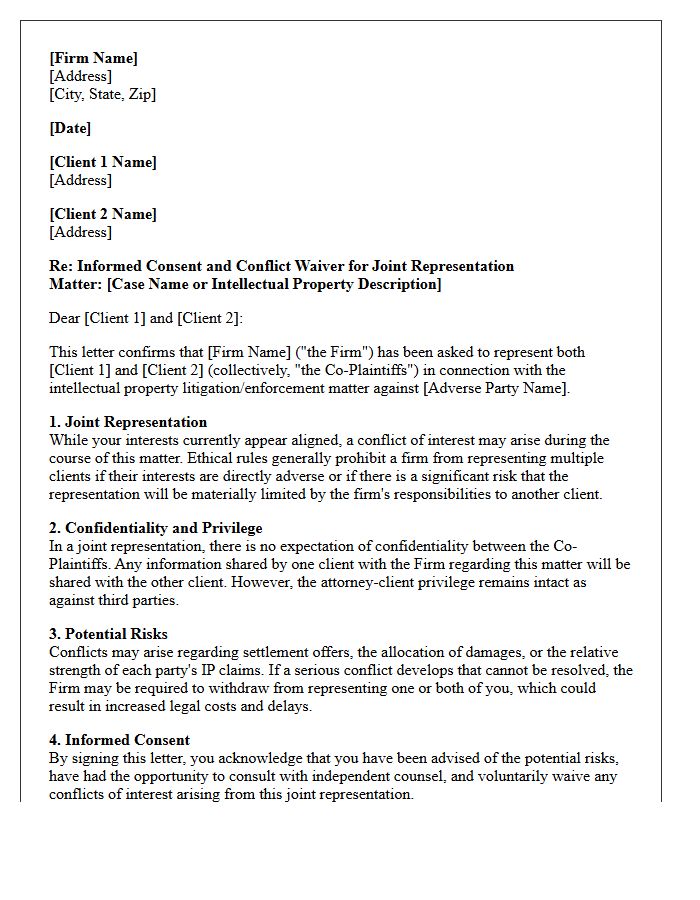 Intellectual Property Co-Plaintiff Joint Representation Conflict Waiver Letter