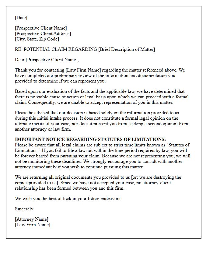 No Viable Cause of Action Non-Engagement Letter
