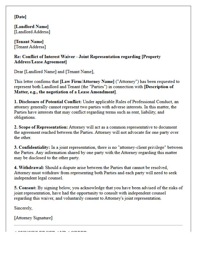 Joint Representation Commercial Landlord And Tenant Conflict Waiver Letter