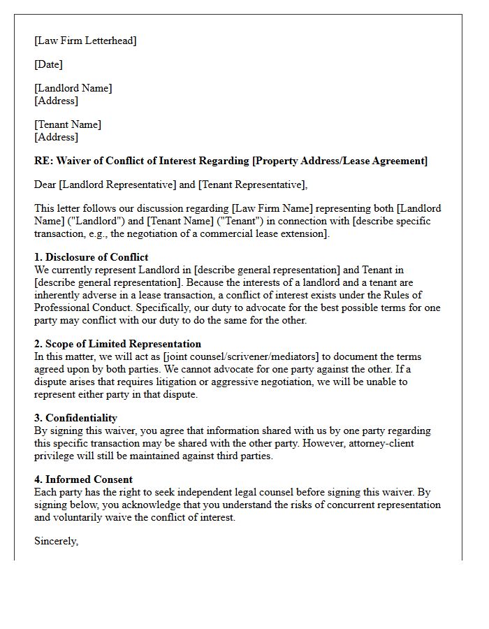 Concurrent Representation Commercial Landlord And Tenant Conflict Waiver Letter