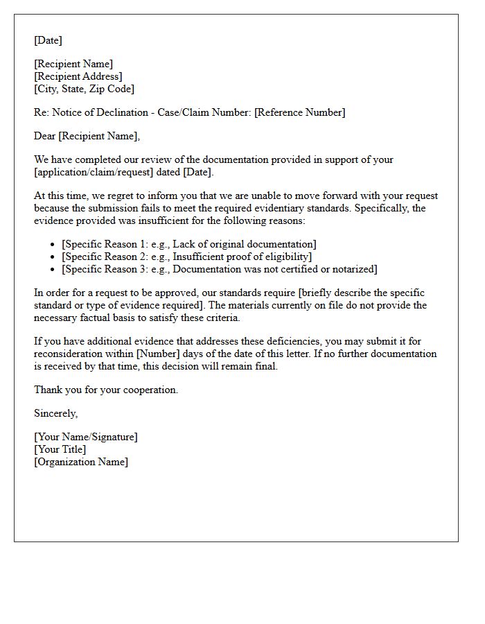 Failure to Meet Evidentiary Standards Declination Letter