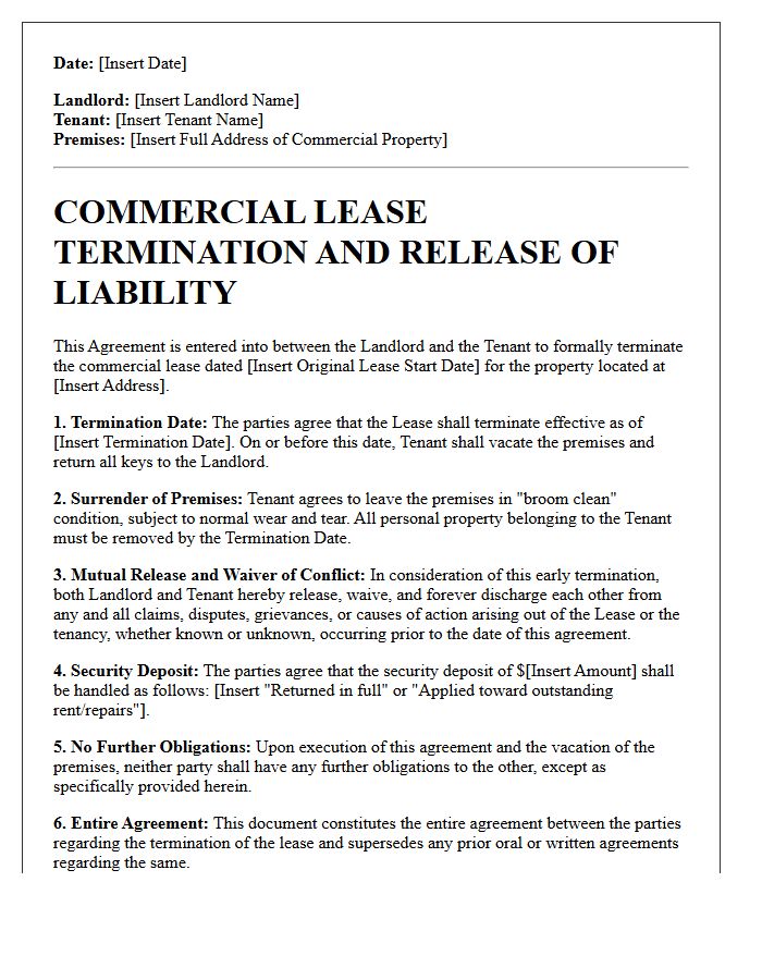 Commercial Lease Termination Landlord And Tenant Conflict Waiver Letter