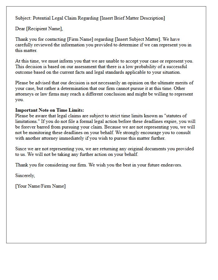 Low Probability of Success Non-Engagement Letter