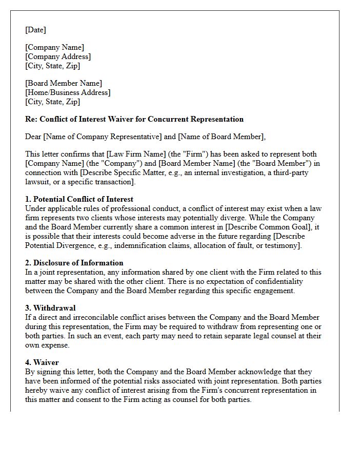 Concurrent Representation Conflict Waiver Letter for Company and Board Member