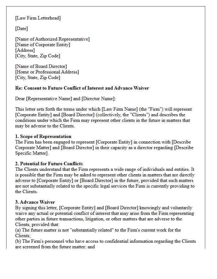 Advance Conflict Waiver Letter for Corporate Entity and Board Director