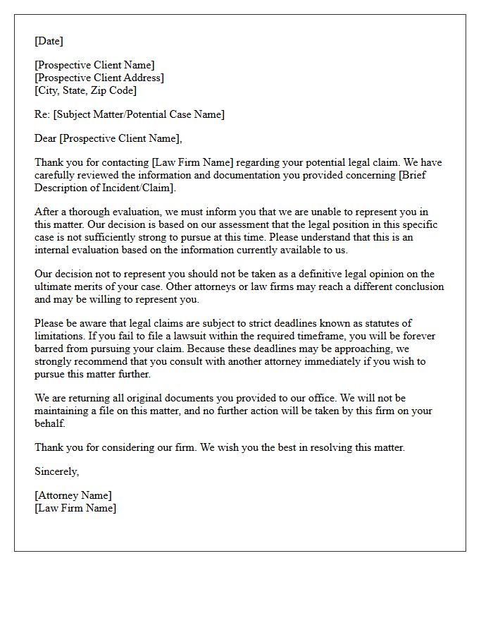 Weak Legal Position Non-Engagement Letter