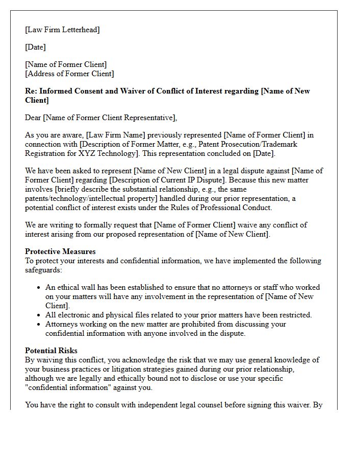 Intellectual Property Dispute Former Client Substantially Related Conflict Waiver Letter