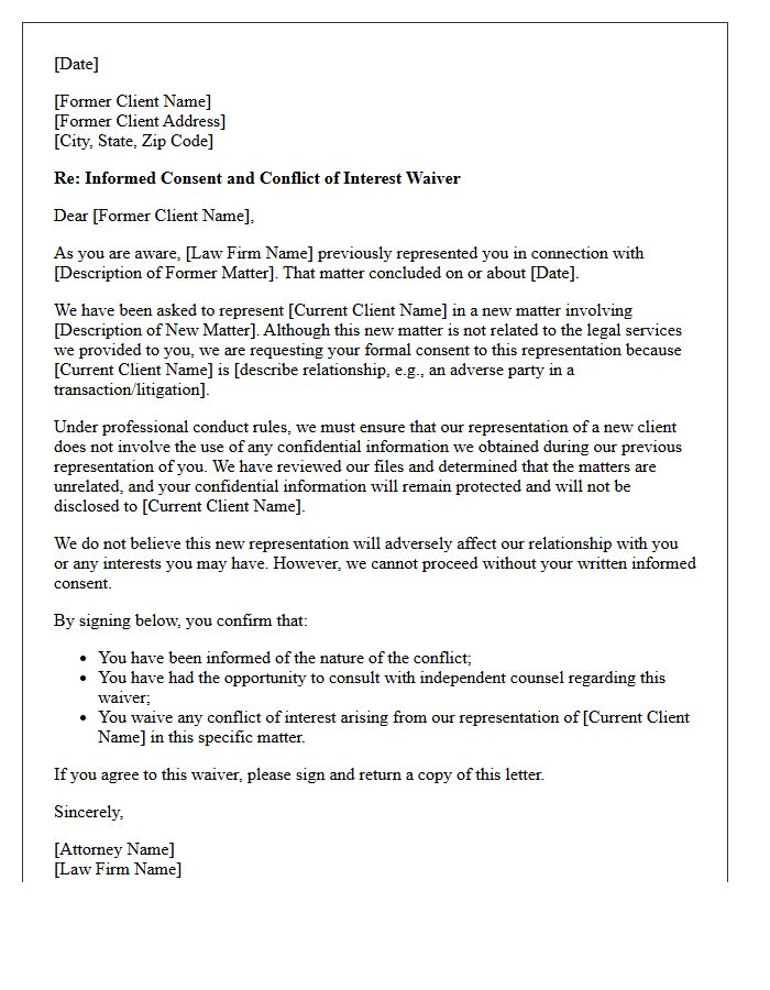 Informed Consent Former Client Unrelated Matter Waiver Letter