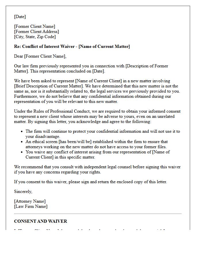 Mutual Consent Former Client Unrelated Matter Waiver Letter