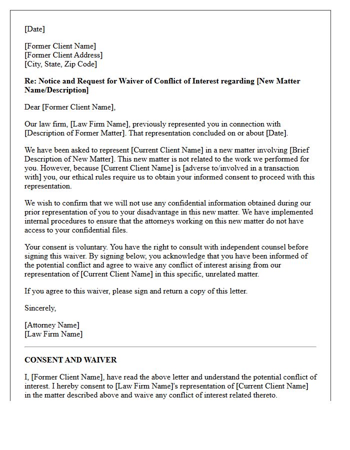 Limited Scope Former Client Unrelated Matter Waiver Letter