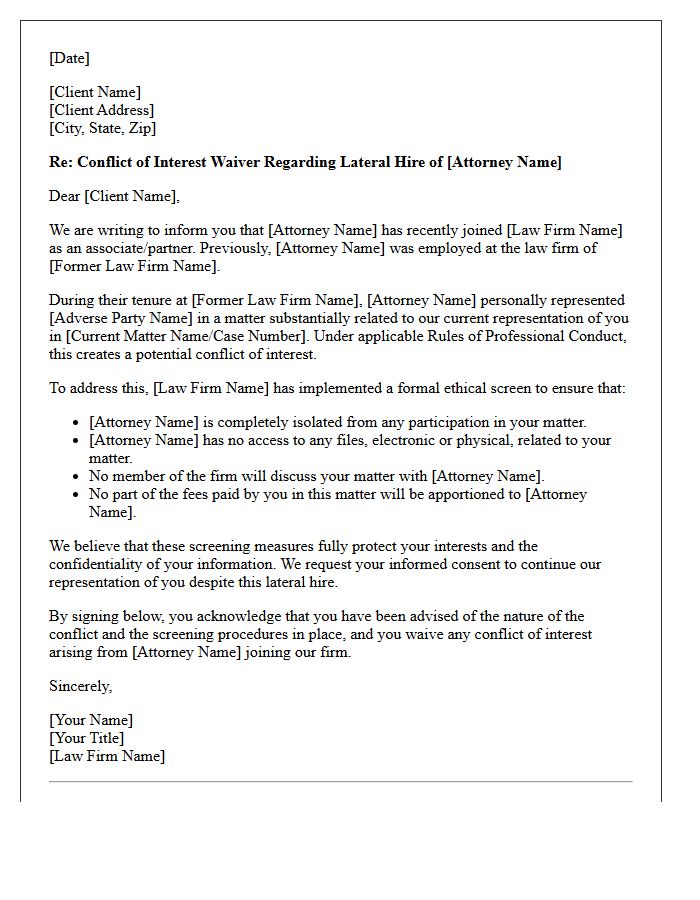 Lateral Hire Screened Attorney Conflict Waiver Letter
