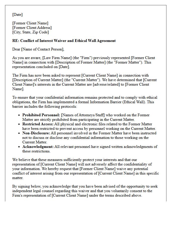 Former Client Information Barrier Conflict Waiver Letter