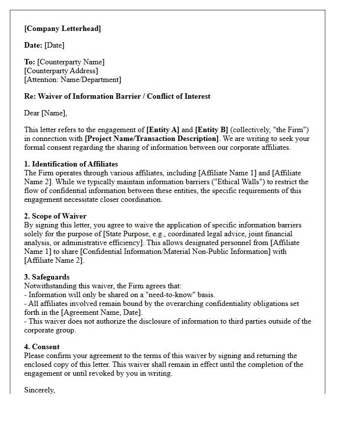 Corporate Affiliate Information Barrier Waiver Letter