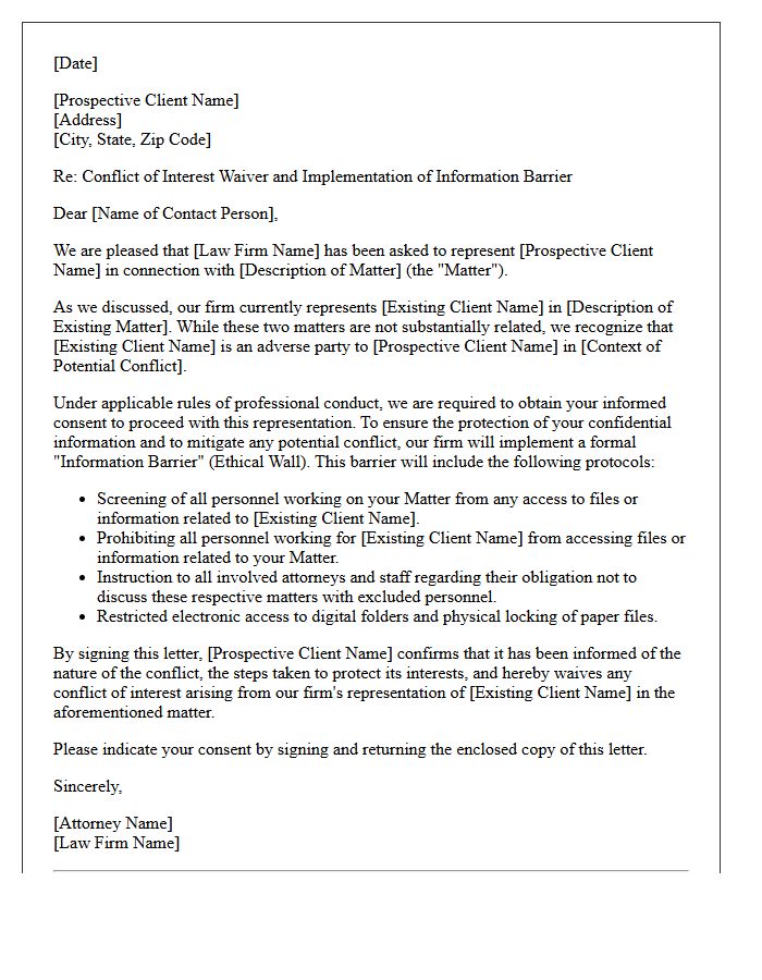 Prospective Client Information Barrier Conflict Waiver Letter