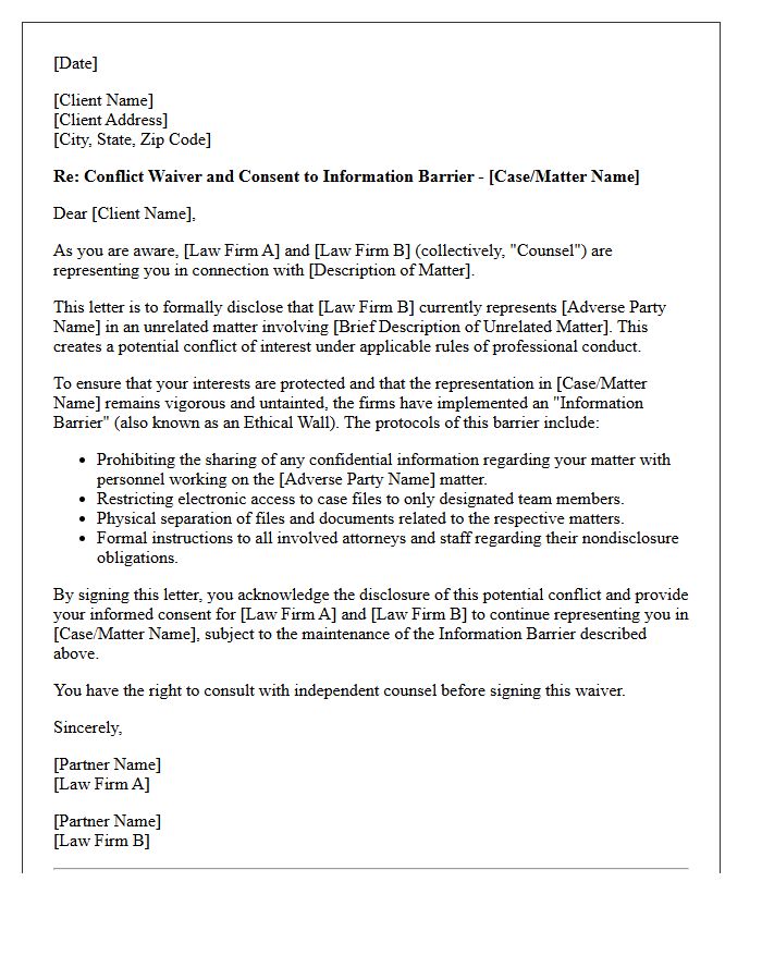 Co-Counsel Information Barrier Conflict Waiver Letter