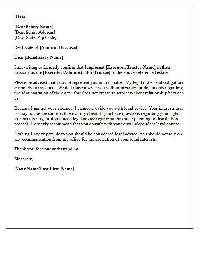Unrepresented Beneficiary Estate Planning Non-Engagement Letter