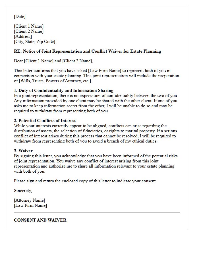 Estate Planning Joint Representation Conflict Waiver Letter