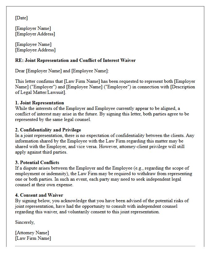 Employer And Employee Joint Representation Conflict Waiver Letter