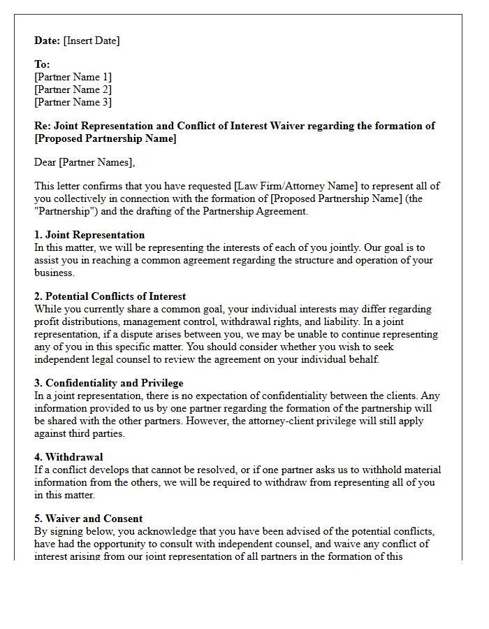 Partnership Formation Joint Representation Conflict Waiver Letter