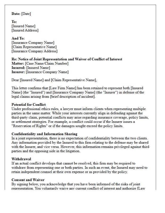Insurer And Insured Joint Representation Conflict Waiver Letter