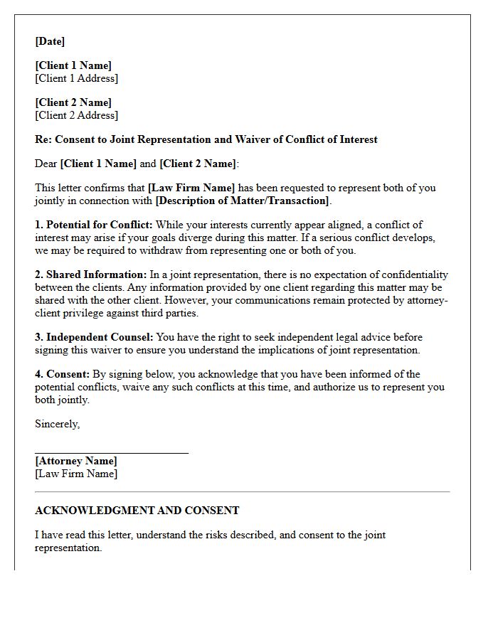 Joint Representation Conflict Waiver Letter