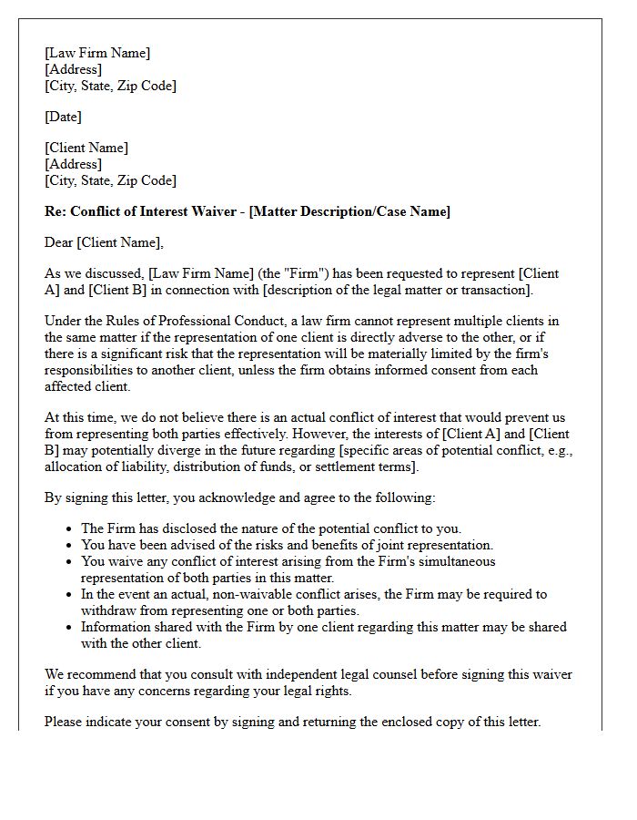 Law Firm Engagement Conflict Waiver Letter