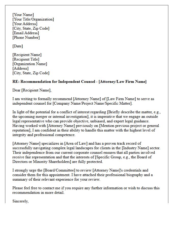 Independent Counsel Recommendation Letter