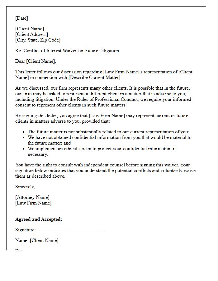 Prospective Litigation Conflict Waiver Letter