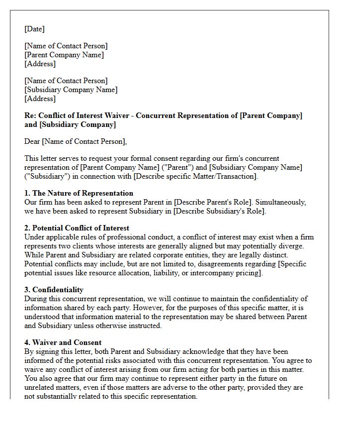 Concurrent Representation Conflict Waiver Letter for Parent and Subsidiary