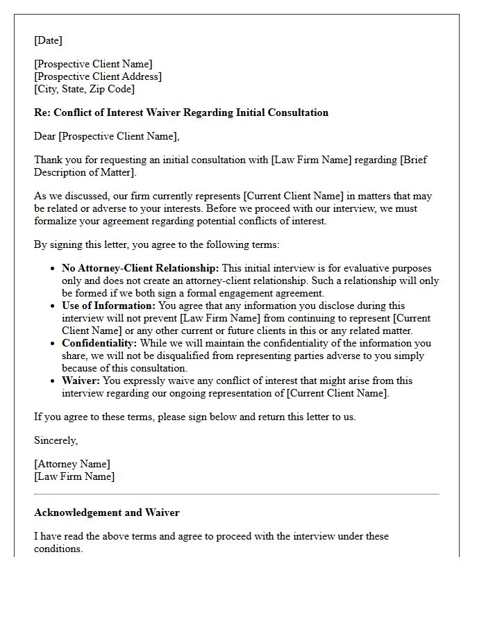 Prospective Client Interview Conflict Waiver Letter
