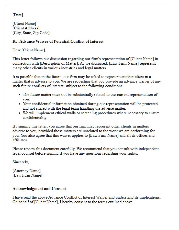 Advance Conflict of Interest Waiver Letter