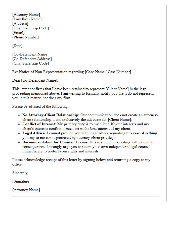 Unrepresented Co-Defendant Legal Proceeding Non-Engagement Letter