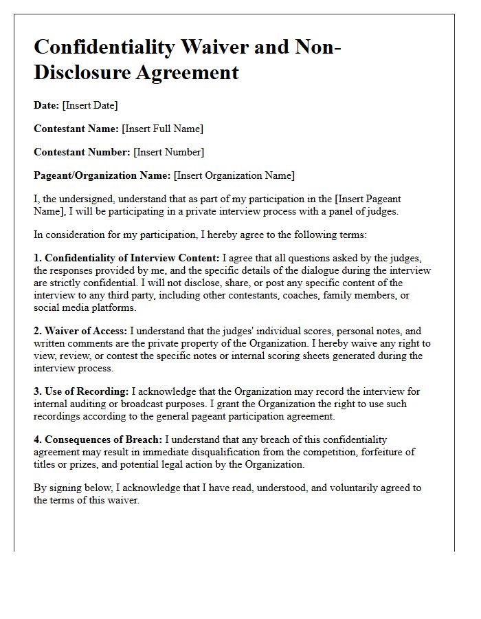Beauty Contest Interview Confidentiality Waiver Letter