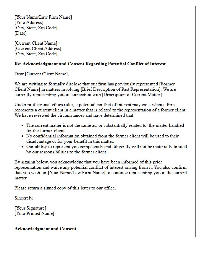 Former Client Conflict Acknowledgment Letter