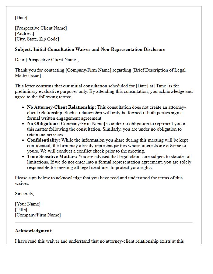 Prospective Client Initial Consultation Waiver Letter