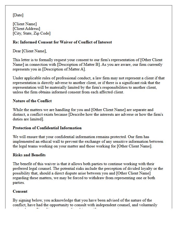 Concurrent Client Matter Conflict Waiver Letter