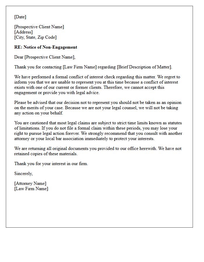 Prospective Client Non-Engagement and Conflict Letter